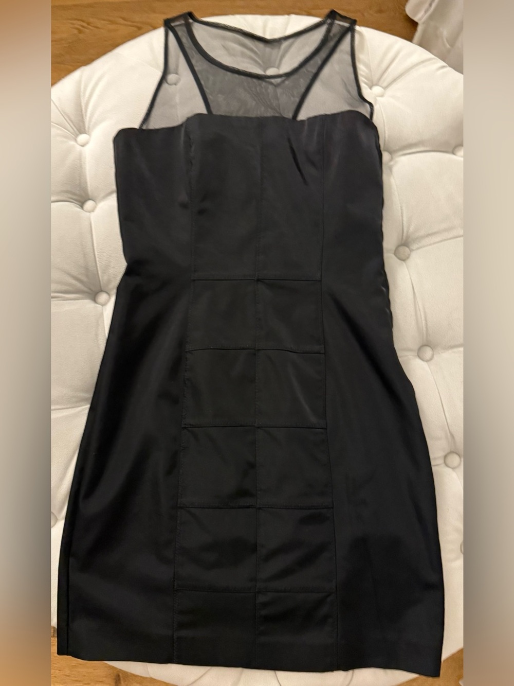 H&M Black Satin Dress with Mesh Yoke